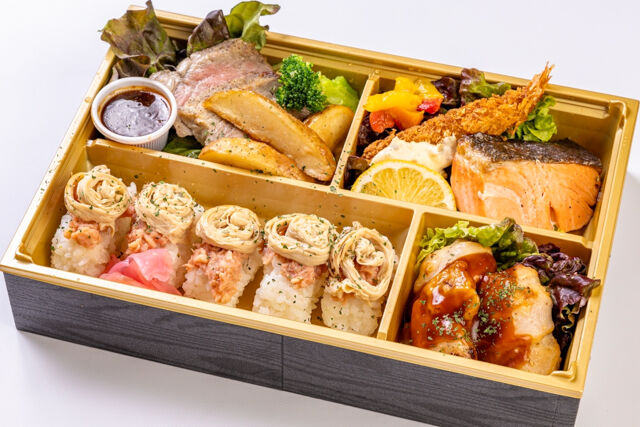 鮭湯葉寿司とキングサーモンとステーキ弁当