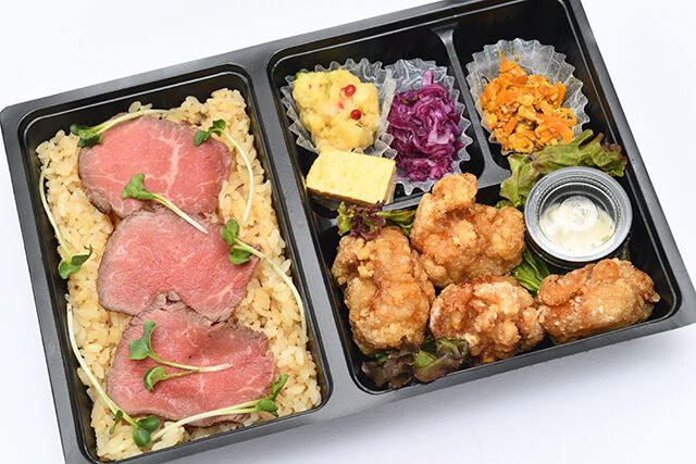 コスパ最強!ローストビーフ重&特製醤油ダレの唐揚げ弁当(芳醇バターライス)