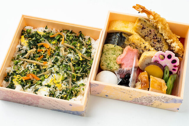 彩り野沢菜ちりめんの二段弁当