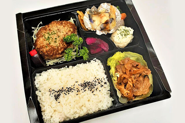 【お茶なし】淡路牛ハンバーグと特選牛肉の味噌ダレ炒め弁当