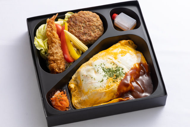 ハンバーグと海老フライの手焼きオムライス~デミグラス仕立て~