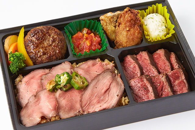 最上級プライムザブトンステーキとローストビーフ肉飯&手ごねハンバーグステーキ弁当