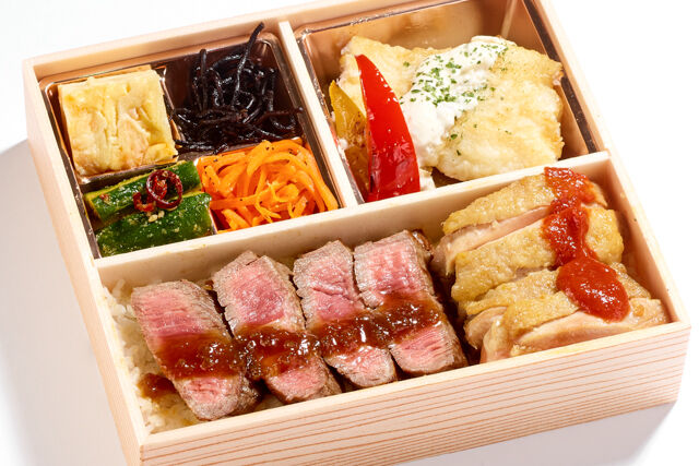 牛ランプステーキ 白身魚ムニエル弁当