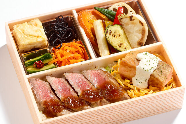 サーロインステーキ サーモンムニエル弁当