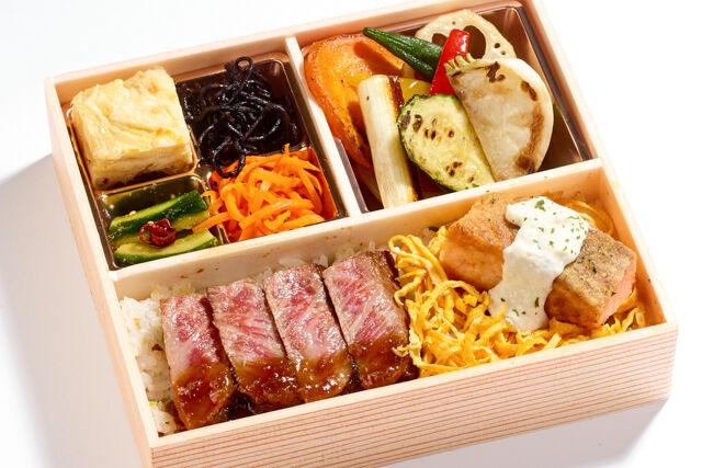 A4和牛赤身ステーキ サーモンムニエル弁当