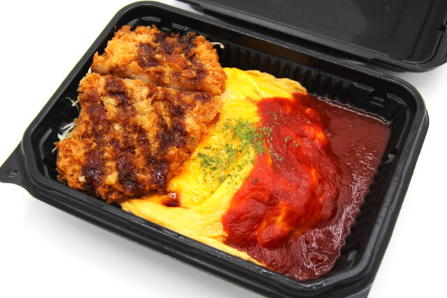 TOMYバラエティ丼/完熟トマトのオムライスと豚カツ