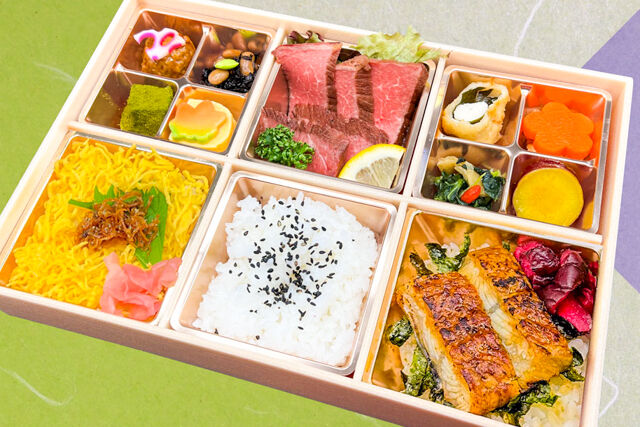 牛ステーキと鰻丼ちりめん山椒御膳