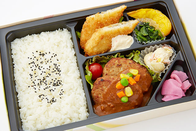 デミハンバーグと白身フライ幕の内