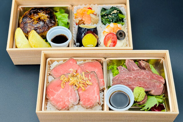 牛ハラミステーキとローストビーフ重にハンバーグでおもてなし