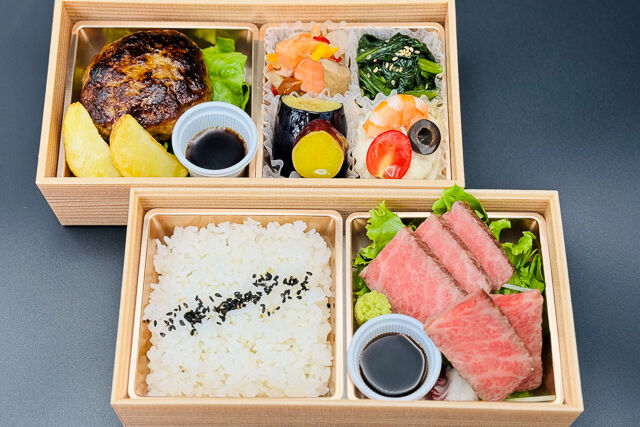 A5カルビステーキとハンバーグでおもてなし