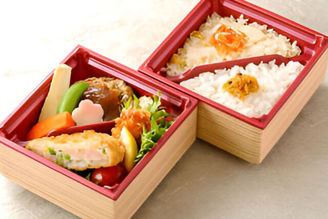 豆腐ハンバーグと豆腐海老カツの二種御飯弁当