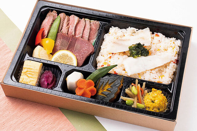 【ECO容器】厳選ビーフステーキと厚切り牛タン鯛めし御膳