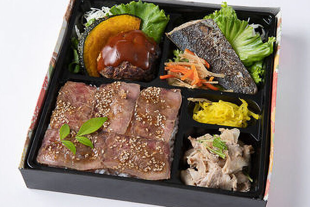 自家製デミグラスハンバーグ・季節の魚の西京焼き・しゃぶしゃぶのローストビーフ重