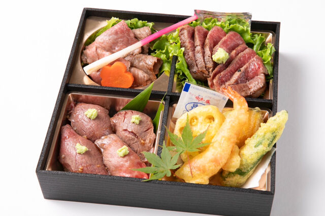 特選黒毛和牛ステーキとすきやき・肉寿司御膳