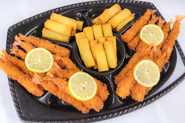 エビフライと野菜春巻き盛り