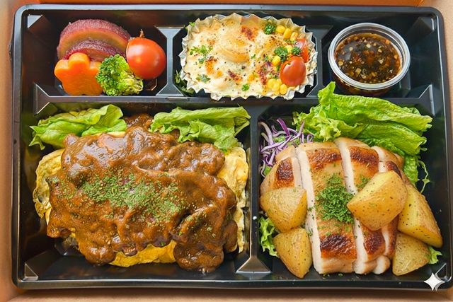 オムライスとチキンステーキ