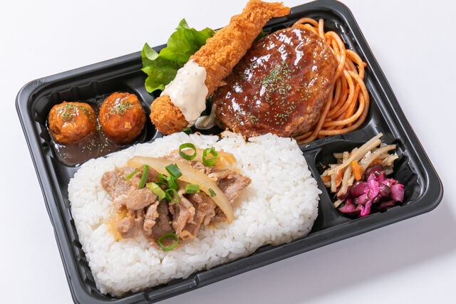 海老フライ＆ハンバーグと豚生姜焼きご飯弁当