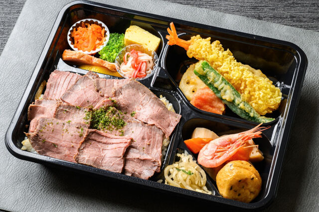 海老天とローストビーフ御膳