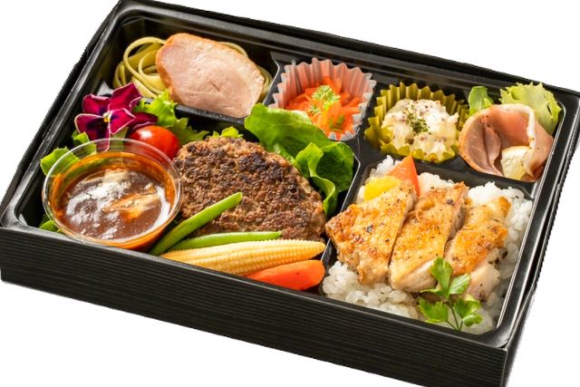 グリルチキンと特製デミグラスソース牛タンハンバーグ弁当