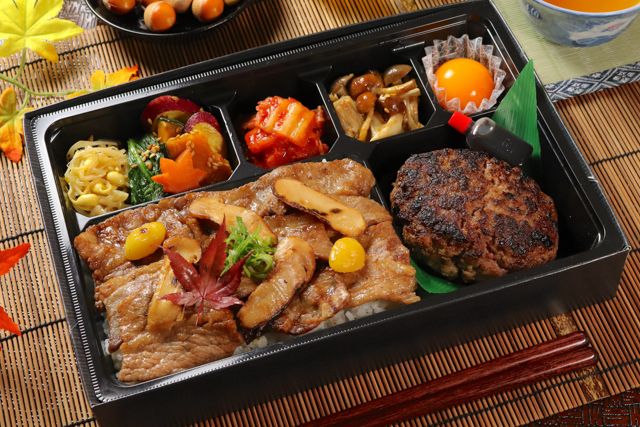 【秋季限定】牛カルビ焼肉とハンバーグ弁当