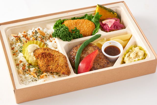 本格ハンバーグと白身魚の香草パン粉焼き弁当【白米】