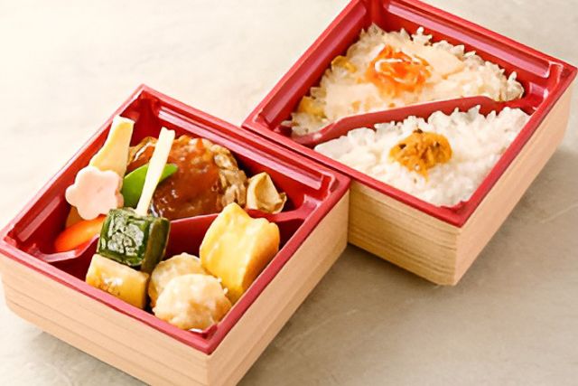 豆腐ハンバーグと定番人気メニューの二種御飯弁当
