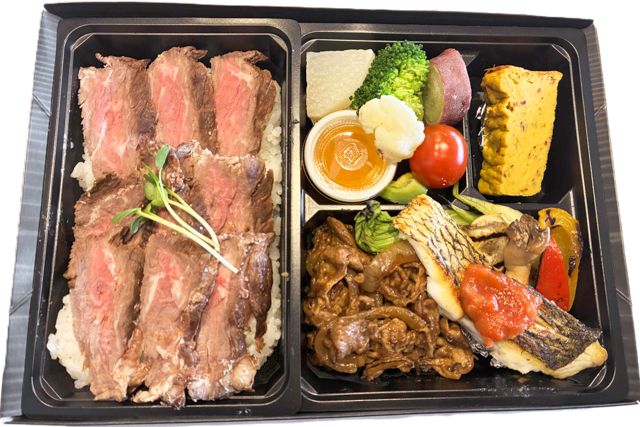 牛ハラミ、ハッシュドビーフと白身魚のポワレお肉とお魚のランチボックス