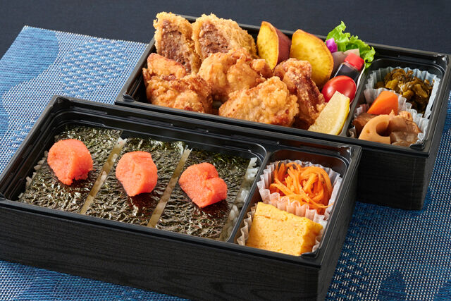 博多明太のり弁と唐揚げ＆牛たんメンチカツ二段御膳