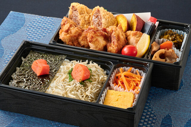 博多明太のり弁＆じゃこしそ明太ごはんと唐揚げ＆牛たんメンチカツ二段御膳