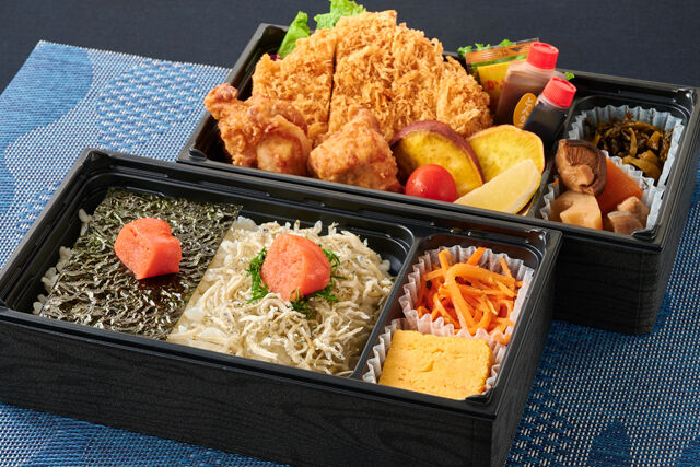 博多明太のり弁＆じゃこしそ明太ごはんと唐揚げ＆とんかつ二段御膳