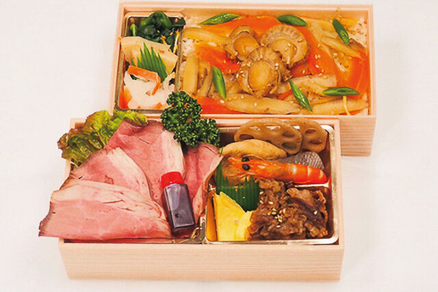 【熨斗対応可】黒毛和牛ローストビーフと肉厚ホタテの五目飯二段御膳