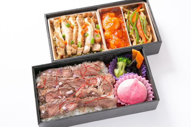 【熨斗対応可】【贅沢二段弁当】サーロインステーキ＆人気中華御膳（油）