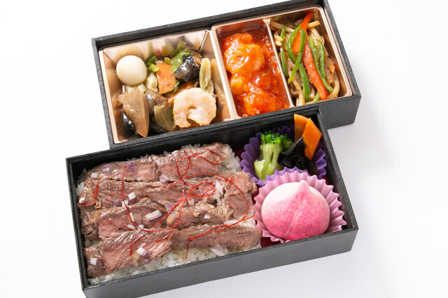 【熨斗対応可】【贅沢二段弁当】サーロインステーキ＆人気中華御膳（八）