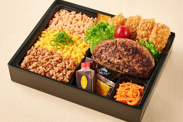 福よしの三色そぼろはんばーぐ＆ロースカツ弁当
