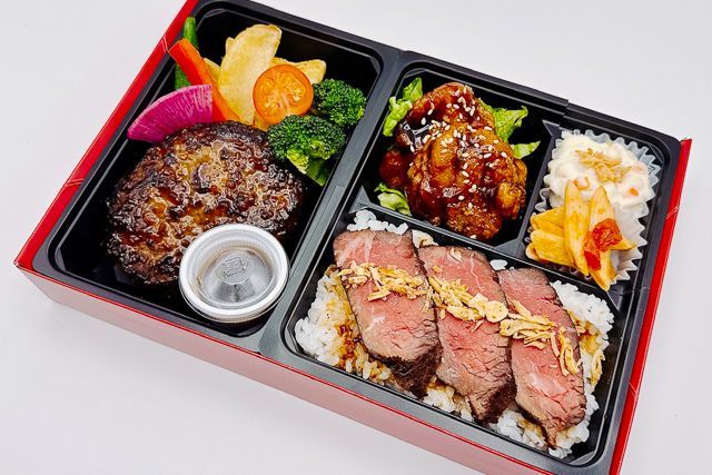 近江牛100％ハンバーグと黒酢唐揚げ（黒毛和牛ローストビーフ）