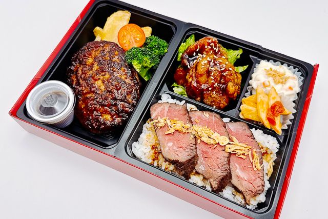黒酢唐揚げと無添加特製ハンバーグ（黒毛和牛ローストビーフ）
