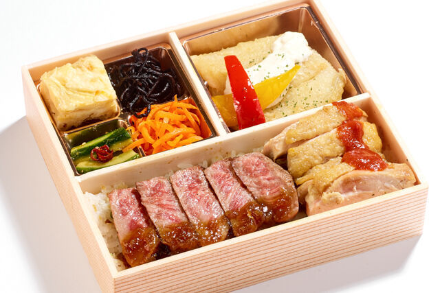 A4和牛赤身ステーキ 白身魚ムニエル弁当