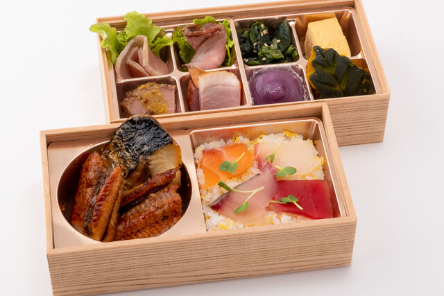 海鮮チラシと炭焼き鰻2段弁当