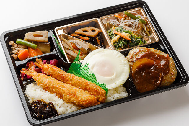 【満腹幕の内】デミハンバーグ＆海老フライ