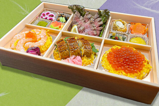 豪華牛ステーキと寿司三種盛り