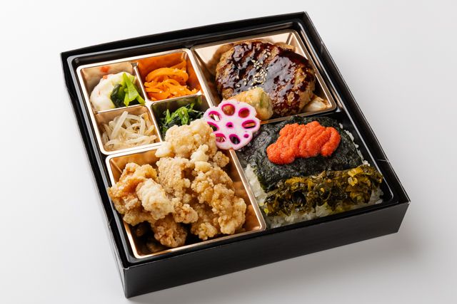 やわらかハンバーグと唐揚げ明太高菜海苔御膳
