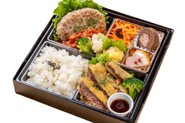 黒毛和牛の牛かつとハンバーグ御膳