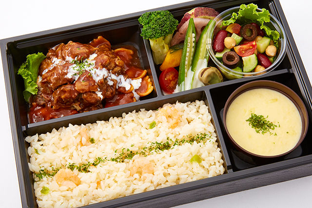 【スープ付き】牛タンルートのビーフシチュー＆ダブルサラダ弁当